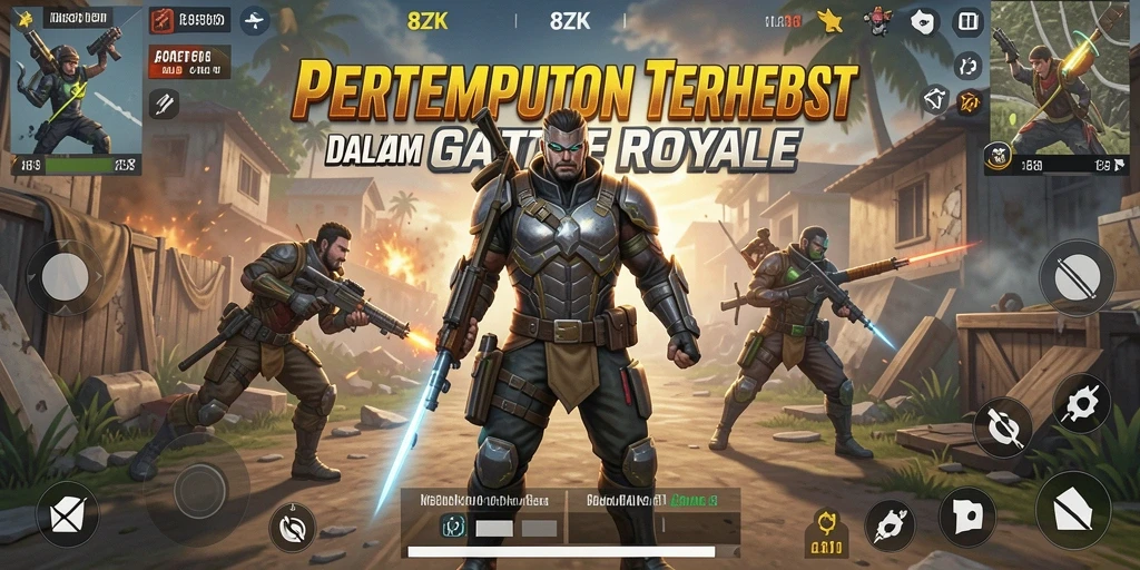 Screenshot gameplay 8ZK menampilkan aksi pertempuran mendebarkan di arena Battle Royale.