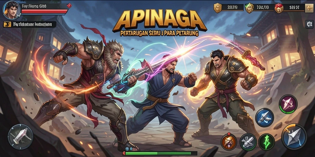 Screenshot gameplay APINAGA menampilkan pertarungan yang dinamis dan mendebarkan.