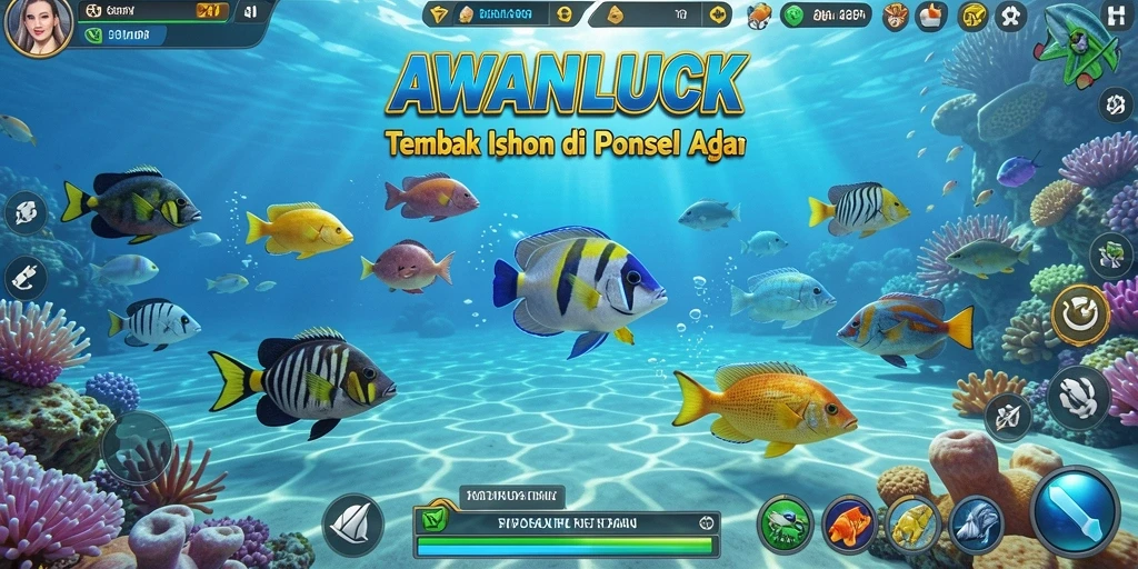 Screenshot menunjukkan aksi seru dalam AWANLUCK saat menembak ikan.