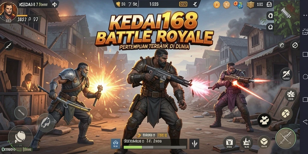 Tangkapan layar utama KEDAI168 yang menunjukkan aksi seru Battle Royale.