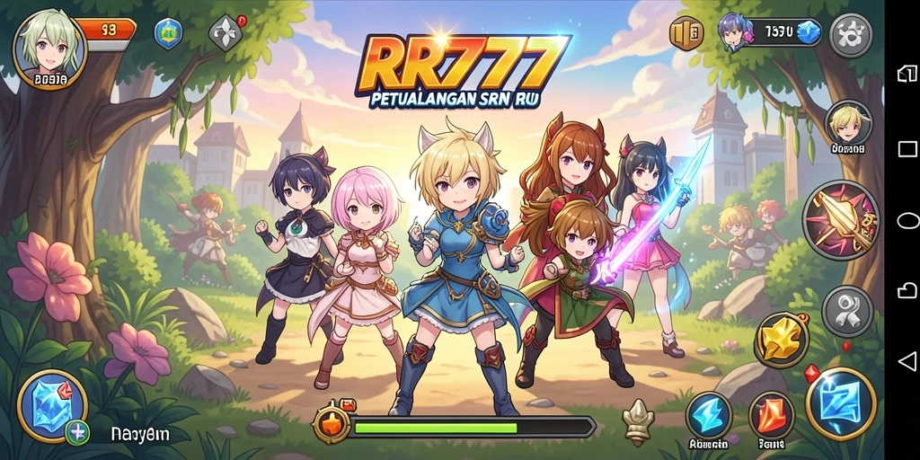 Tampilan gameplay menarik dari RR777 dengan karakter anime yang unik.