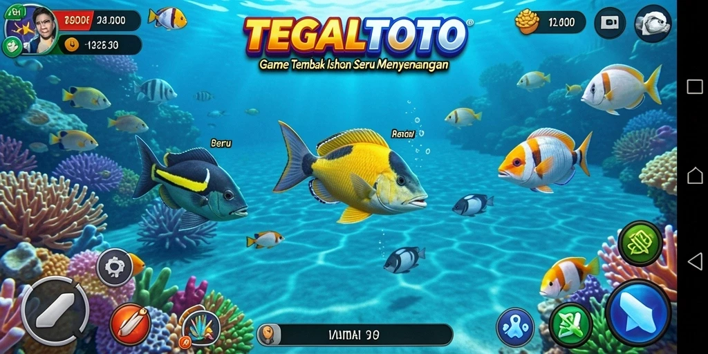 Tangkapan layar gameplay seru TEGALTOTO menampilkan aksi menembak ikan.